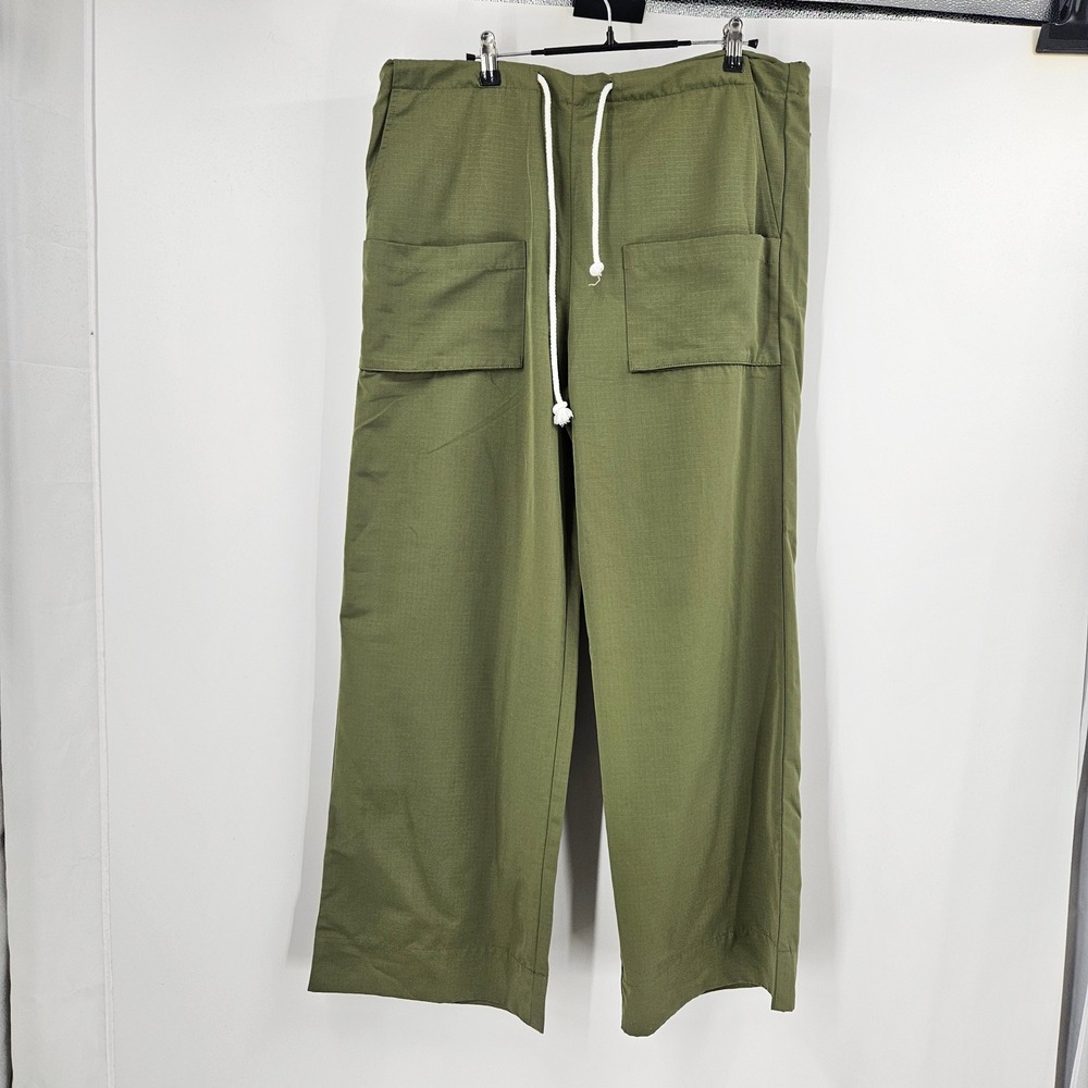 Local European Cargo Pants Mens Green Drawstring Wide Leg Ripstop Utility XS/S